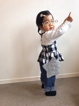 「Handmade（ハンドメイド）のアイテム（トップス、ブラック系）」を使った、IROさん（キッズ）の冬コーディネート