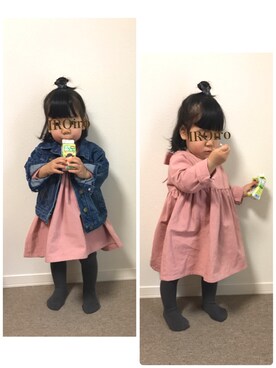 「petit main（プティマイン）のBIGシルエットGジャン（デニムジャケット、ブルー系）」を使った、IROさん（キッズ）の春コーディネート