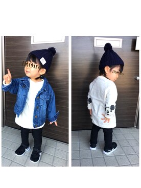 「petit main（プティマイン）のBIGシルエットGジャン（デニムジャケット、ブルー系）」を使った、IROさん（キッズ）の春コーディネート