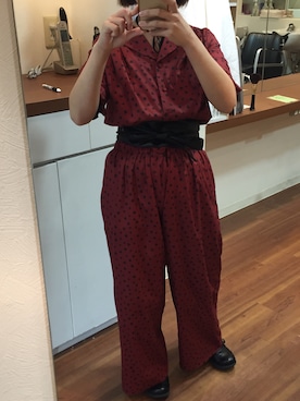 「サッシュベルト」｜「アイテム（つなぎ/オールインワン）」を使った、ジュンさん（レディース・148cm）の春コーディネート