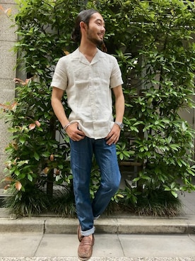 「Banana Republic（バナナリパブリック）のテーパード デニム（デニムパンツ、ブルー系）」を使った、バナナ・リパブリック　マロニエゲート銀座3さん（メンズ・170cm）の夏コーディネート