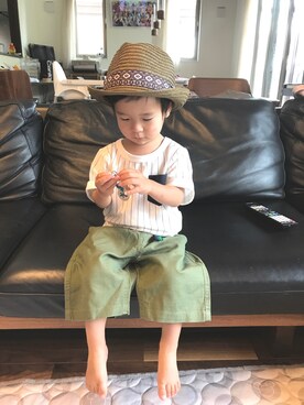 「NAVY（ネイビー）のアイテム（帽子）」を使った、tommyさん（キッズ・80cm）の夏コーディネート