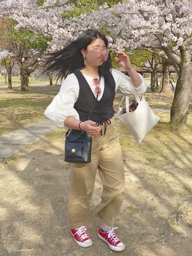 「花見コーデ」｜「アイテム（チノパンツ）」を使った、w  a  k  a  n  aさん（レディース・165cm）の春コーディネート