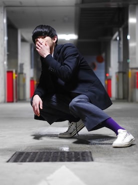 「アイテム（スリッポン）」を使った、さきさん（メンズ・178cm）の春コーディネート