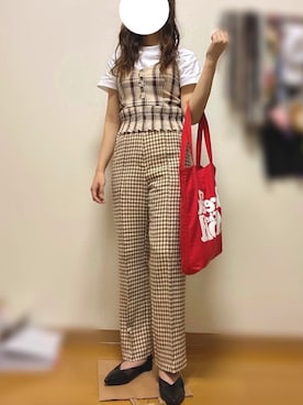 「one after another NICE CLAUP（ワンアフターアナザーナイスクラップ）のアイテム（スラックス、ブラウン系）」を使った、ちいこさん（レディース・158cm）の秋コーディネート