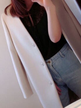 「ADAM ET ROPE'（アダムエロペ）のアイテム（ノーカラージャケット）」を使った、dajirinさん（レディース・155cm）の春コーディネート