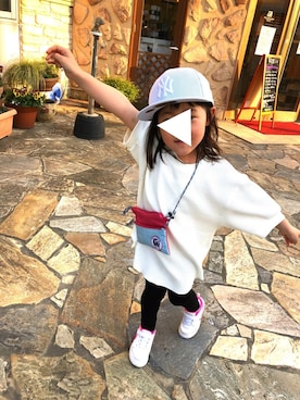 「ワッフルクルーネックＴ」｜「アイテム（レギンス/スパッツ）」を使った、yuiatsuさん（キッズ・100cm）の春コーディネート