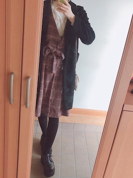 「axes femme（アクシーズファム）のアイテム（ジャンパースカート）」を使った、みずなさん（レディース・165cm）の秋コーディネート