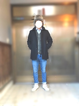 「68&brothers（シックスティエイトアンドブラザーズ）のアイテム（ステンカラーコート）」を使った、さちさん（レディース・152cm）の冬コーディネート