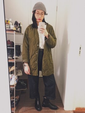 「日系极简」｜「アイテム（ニットキャップ/ビーニー）」を使った、Moe_Cさん（レディース・158cm）の冬コーディネート