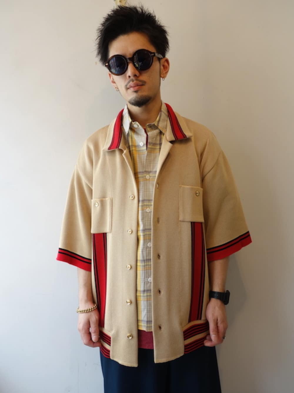 「ストリート、福岡、digawel、ストリートカジュアル、LANDLORD、landlordnewyork」｜「DIGAWELの"S/S CHECK SHIRT"（シャツ/ブラウス、イエロー系）」を使った、UNREALREALCLOTHESさん（メンズ・170cm）の春コーディネートの1枚目の写真