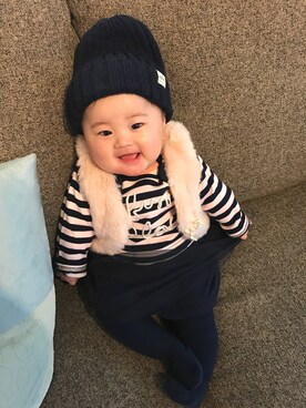 「アイテム（タイツ/ストッキング、ブルー系）」を使った、🌼Rinka🌼さん（キッズ・60cm）の冬コーディネート