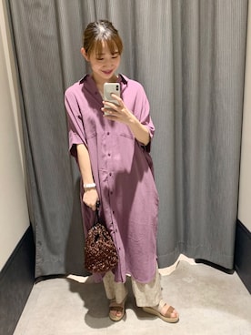 「アイテム（シャツワンピース、パープル系）」を使った、yoshikaさん（レディース・156cm）の夏コーディネート