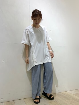 「ラフコーデ」｜「アイテム（チュニック）」を使った、yoshikaさん（レディース・156cm）の夏コーディネート