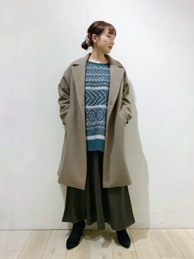 「ジャガード」｜「アイテム（チェスターコート）」を使った、yoshikaさん（レディース・156cm）の冬コーディネート