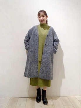 「ニットベスト」｜「アイテム（ノーカラーコート）」を使った、yoshikaさん（レディース・156cm）の冬コーディネート