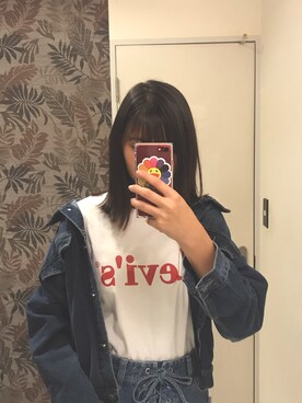 「ロングヘア」｜「アイテム（デニムジャケット）」を使った、りのんさん（レディース・163cm）の夏コーディネート