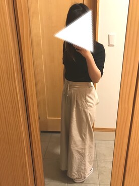 「LOWRYS FARM（ローリーズファーム）のレースアップワイドパンツ　748656 （その他パンツ、ベージュ系）」を使った、まいる。さん（レディース）の春コーディネート