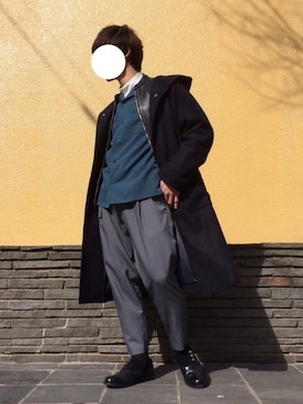 「フードコート」｜「アイテム（ライダースジャケット）」を使った、うっしーさん（メンズ・170cm）の冬コーディネート