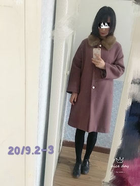「アイテム（ダッフルコート、パープル系）」を使った、KIKIさん（レディース・168cm）の春コーディネート