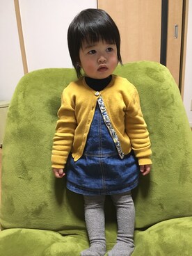 「アイテム（サロペット/オーバーオール、ブルー系）」を使った、natsukiさん（キッズ・70cm）の冬コーディネート
