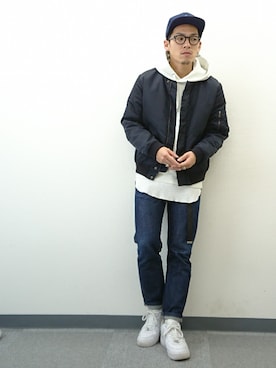 「SEVENDAYS=SUNDAY（セブンデイズサンデイ）のアイテム（キャップ）」を使った、YANCHAさん（メンズ・167cm）の秋コーディネート