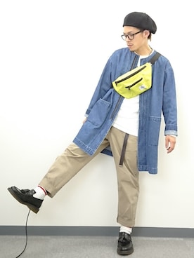 「アイテム（ボディバッグ/ウエストポーチ、イエロー系）」を使った、YANCHAさん（メンズ・167cm）の春コーディネート
