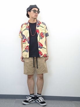 「アロハシャツ」｜「アイテム（雑貨/ホビー）」を使った、YANCHAさん（メンズ・167cm）の夏コーディネート