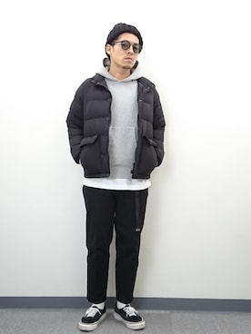 「アイテム（ニットキャップ/ビーニー）」を使った、YANCHAさん（メンズ・167cm）の冬コーディネート