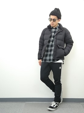 「アイテム（ニットキャップ/ビーニー）」を使った、YANCHAさん（メンズ・167cm）の冬コーディネート