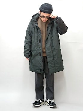 「モンスターパーカー」｜「アイテム（ニットキャップ/ビーニー）」を使った、YANCHAさん（メンズ・167cm）の冬コーディネート