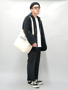 「LOOPWHEELER（ループウィラー）のアイテム（パーカー）」を使った、YANCHAさん（メンズ・167cm）の冬コーディネート