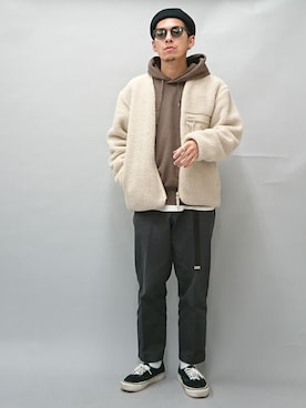「UNIQLO（ユニクロ）のフリースカーディガン（長袖）（その他アウター）」を使った、YANCHAさん（メンズ・167cm）の冬コーディネート