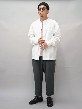 「glabella（グラベラ）のスプリットレザー（牛床革） Uチップ オックスフォード シューズ（ドレスシューズ）」を使った、YANCHAさん（メンズ・167cm）の春コーディネート