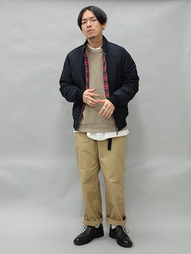 「glabella（グラベラ）のスプリットレザー（牛床革） Uチップ オックスフォード シューズ（ドレスシューズ）」を使った、YANCHAさん（メンズ・167cm）の冬コーディネート