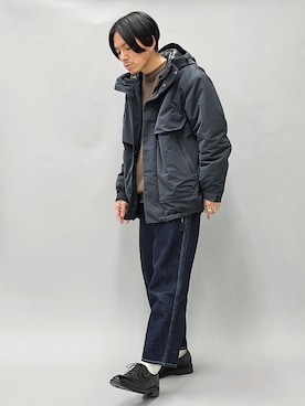 「glabella（グラベラ）のスプリットレザー（牛床革） Uチップ オックスフォード シューズ（ドレスシューズ）」を使った、YANCHAさん（メンズ・167cm）の冬コーディネート