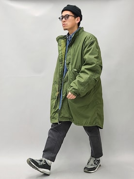 「デニムシャツ」｜「アイテム（モッズコート）」を使った、YANCHAさん（メンズ・167cm）の冬コーディネート
