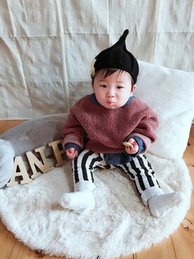 「BASE（ベース）のアイテム（スウェット）」を使った、anon31さん（キッズ・70cm）の冬コーディネート