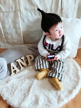 「FILA（フィラ）のアイテム（スウェット）」を使った、anon31さん（キッズ・70cm）の冬コーディネート