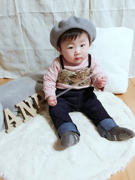 「BASE（ベース）のアイテム（帽子）」を使った、anon31さん（キッズ・70cm）の冬コーディネート