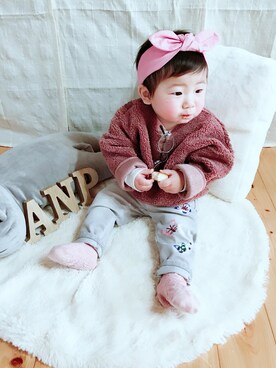 「BASE（ベース）のアイテム（スウェット）」を使った、anon31さん（キッズ・70cm）の冬コーディネート