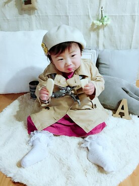 「しまむら（シマムラ）のアイテム（トレンチコート）」を使った、anon31さん（キッズ・70cm）の春コーディネート