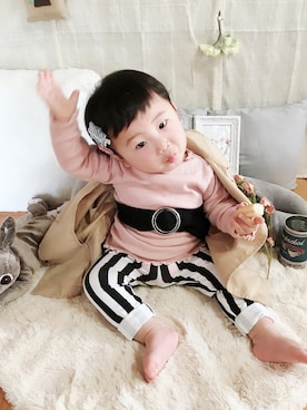 「しまむら（シマムラ）のアイテム（トレンチコート）」を使った、anon31さん（キッズ・70cm）の春コーディネート