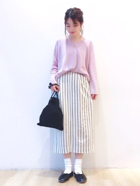 「earth music&ecology（アースミュージックアンドエコロジー）のアイテム（バレエシューズ、ブラック系）」を使った、とば  もえかさん（レディース・158cm）の冬コーディネート