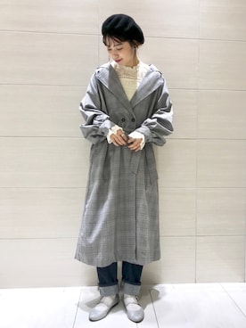 「レースブラウス」｜「アイテム（トレンチコート）」を使った、とば  もえかさん（レディース・158cm）の秋コーディネート