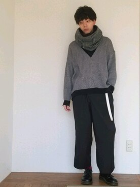 「FRED PERRY（フレッドペリー）のアイテム（ストール/ショール）」を使った、りょうたさん（メンズ・175cm）の冬コーディネート
