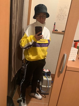 「no brand（ノーブランド）のアイテム（ナイロンジャケット）」を使った、チャプチェさん（メンズ・166cm）の冬コーディネート