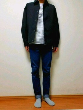 「家」｜「アイテム（その他アウター）」を使った、みつさん（メンズ・173cm）の秋コーディネート