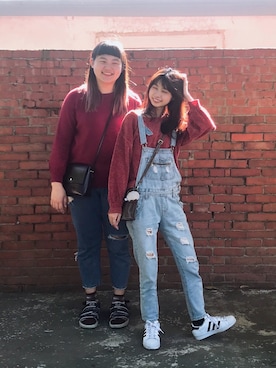 「red」｜「アイテム（サンダル）」を使った、ʜᴀɴᴀ花庭さん（レディース・158cm）の冬コーディネート