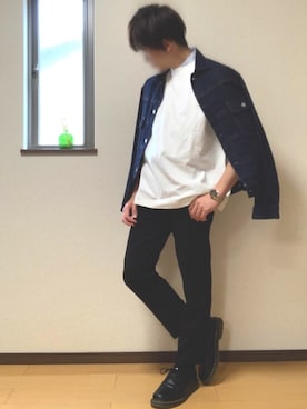 「部屋撮り」｜「アイテム（デニムジャケット）」を使った、ぽんぬ🪡さん（メンズ・175cm）の春コーディネート